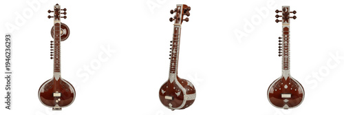 Φωτογραφία Traditional Indian Sitar Collection in Triple Angle View, Classic Stringed Music