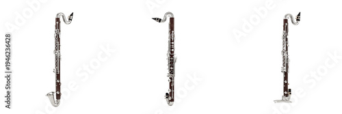 Canvas Print Professional Bassoon Musical Instrument Collection in Triple Angle View, Classic