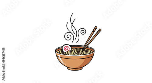 Hot Ramen Noodle Bowl with Chopsticks Illustration