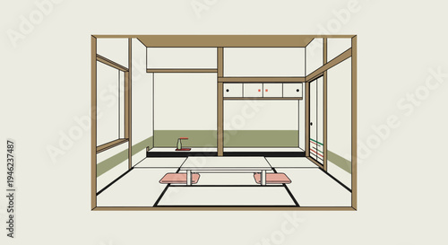 Minimalist Japanese Tatami Room Interior Illustration