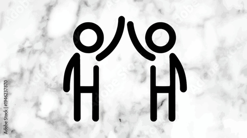 Two abstract stick figures high-fiving, representing teamwork, collaboration, success, partnership, and agreement on a marbled texture.