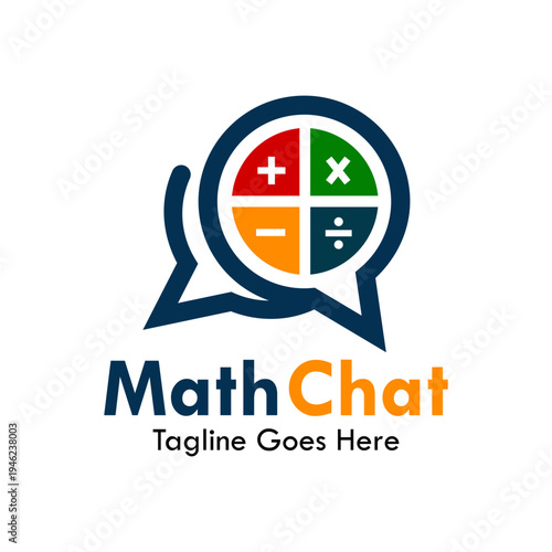 Educational math chat logo featuring calculator symbols inside a speech bubble icon, perfect for tutoring apps, online learning, and mathematics discussion platforms.