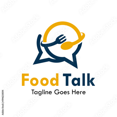Culinary food chat logo featuring a spoon and fork forming a circle inside a speech bubble icon, perfect for restaurant reviews, food apps, and catering communication.
