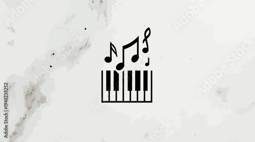 Stylized Black Piano Keyboard and Musical Notes Icon. Music, Harmony, Rhythm, Education, Hobby, Creative Illustration