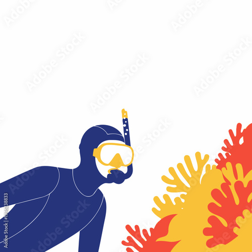 Scuba diver exploring vibrant coral reef, underwater adventure, snorkeling, marine life