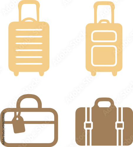 Travel Luggage and Backpack Silhouette Icon Set