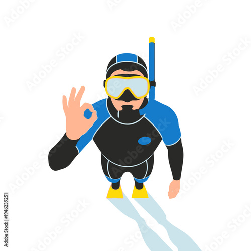 Scuba Diver Giving OK Sign Underwater, Ready for Dive