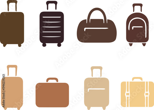 Travel Luggage and Backpack Silhouette Icon Set