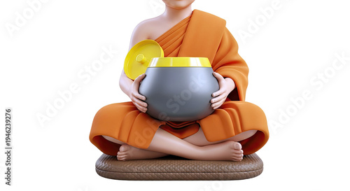 3D monk holding alms bowl