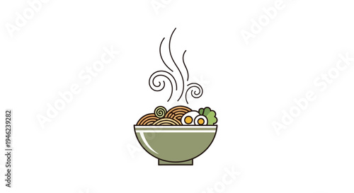 Minimalist Vector Illustration of Steaming Ramen Bowl