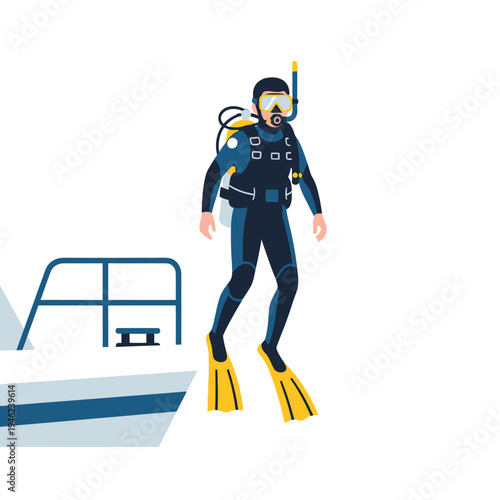 Scuba Diver in Full Gear Ready to Dive from Boat