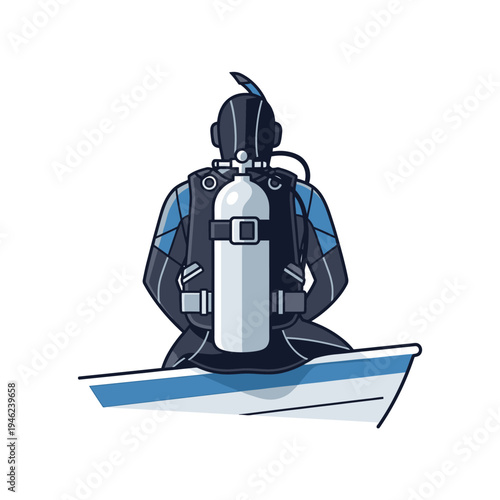 Scuba Diver in Full Gear Sitting on Boat Ready to Dive