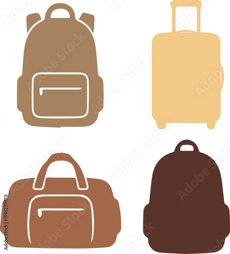 Travel Luggage and Backpack Silhouette Icon Set