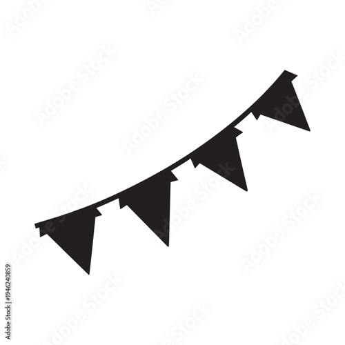 A simple black and white illustration of a string of pennant flags