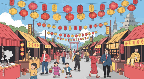 Vibrant Lunar New Year Street Market Celebration