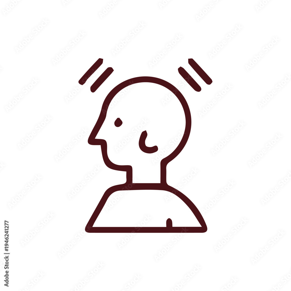 Fototapeta premium Headache And Stress Symbol Vibrating Head Profile Line Art Vector