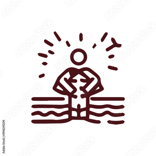 Minimalist Line Art Icon Of A Person Standing Confidently In Water