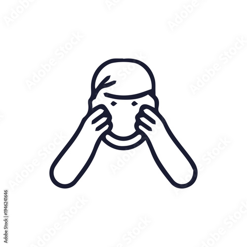 Minimalist Line Icon Of A Person Touching Their Face In Distress