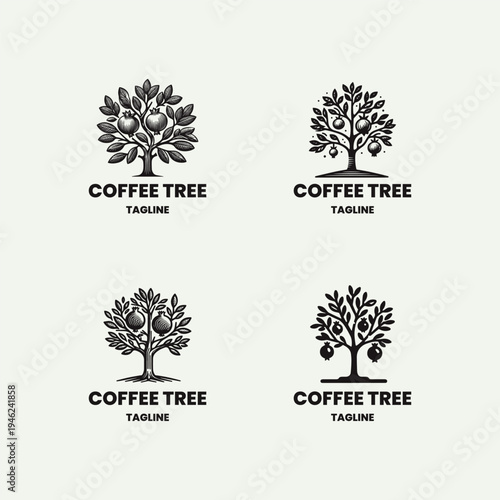 Set Coffee tree logo vector icon illustration style