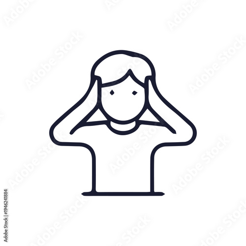 Person Covering Ears Line Icon To Block Out Unwanted Noise And Sound