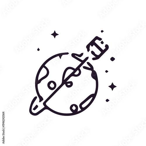 A Doodled Rocket Ship Exploding Through a Ringed Planet in Space