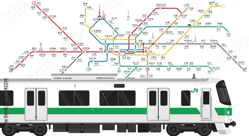 Tokyo Subway Train and Metro Network Map Illustration