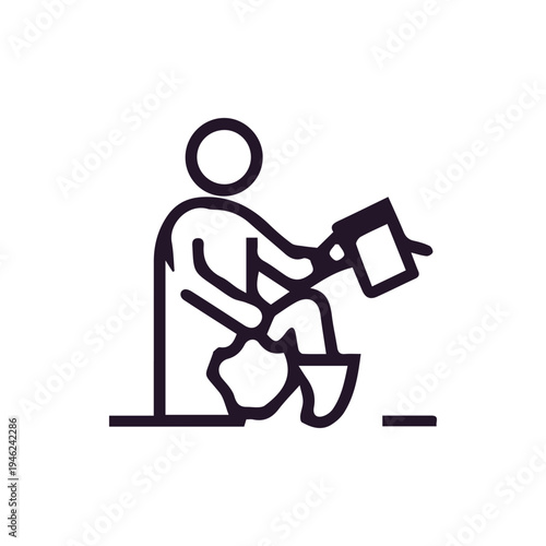 Minimalist Line Art Icon Of Person Using Phone On The Toilet