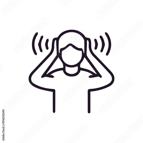 Person Covering Ears From Loud Noise Simple Line Icon Vector Graphic