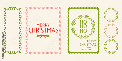 Festive christmas frames and lettering with holly and decorative elements