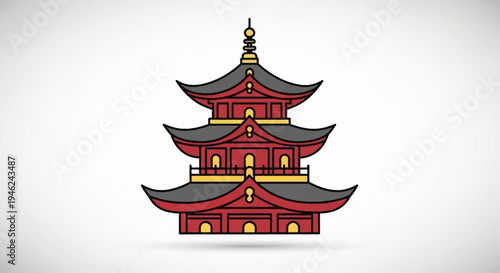 Traditional Japanese Pagoda Temple Illustration