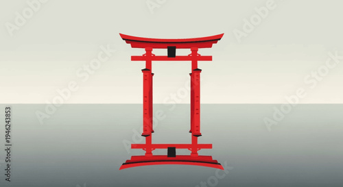 Red Torii Gate Reflection on Calm Water Surface