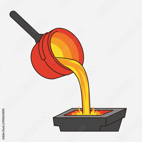 Molten metal pouring into mold, industrial casting process, hot liquid metal, manufacturing