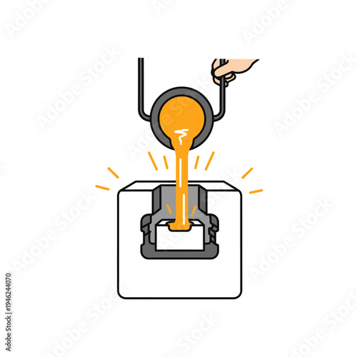 Pouring molten metal into mold for casting, industrial manufacturing process