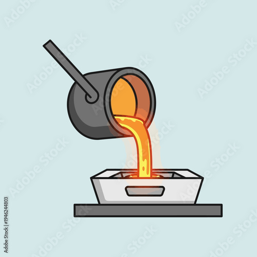 Molten metal being poured into a mold for casting, industrial process, hot liquid metal, manufacturing.