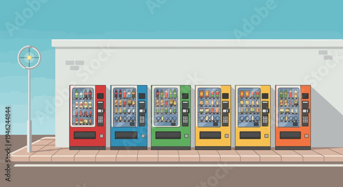 Row of Colorful Vending Machines on a City Street
