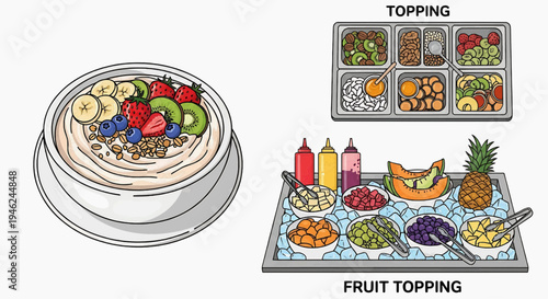 Delicious and healthy breakfast parfait with assorted fresh fruit and yogurt toppings for a nutritious start to the day