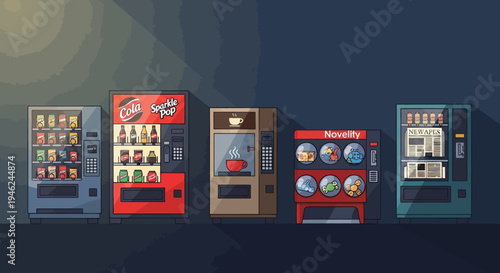 Set of Various Vending Machines in Flat Vector Style