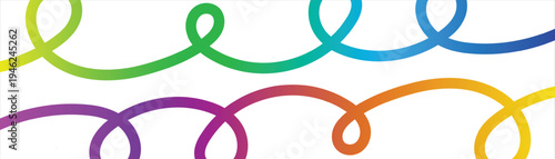 Abstract seamless rainbow ribbons set with thick swirl color gradient lines on white background for creative vector design