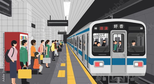 Commuters Waiting for a Subway Train at an Underground Station Platform