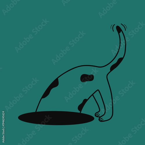 Принти на полотні Cute Minimal Dog Digging Out of Hole – Simple Cartoon Dog Illustration