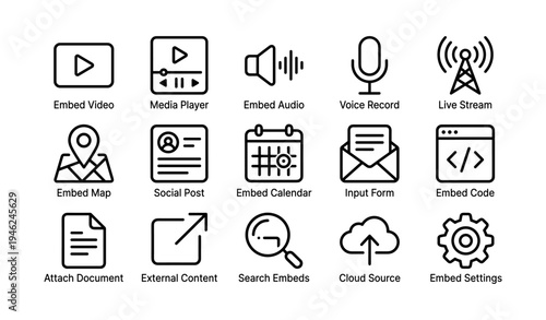 Media and communication icons set for digital platforms and applications