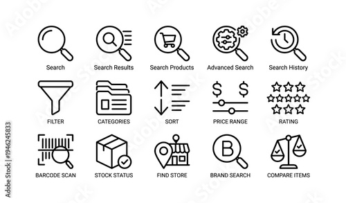 Set of search and shopping icons for web and mobile applications