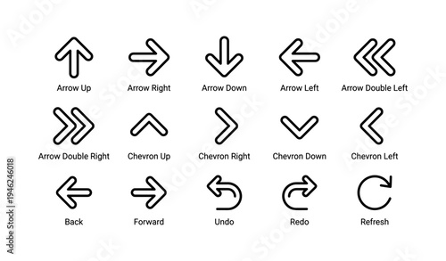 Set of 16 navigation icons with arrows and refresh symbols