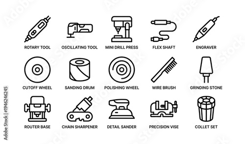 Collection of various workshop and diy tools illustrations