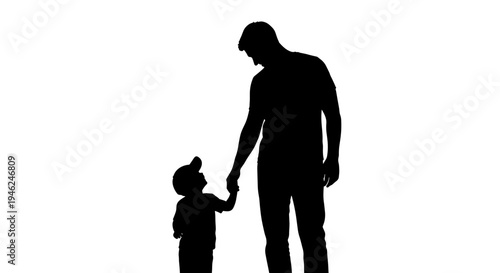 Father and son silhouette holding hands looking up with love and connection