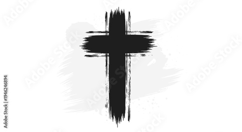 Abstract black brush stroke cross symbol on a clean white background
