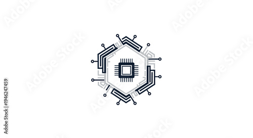 Abstract Circuit Board Technology Icon with Hexagonal Design