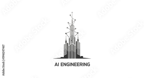 Abstract Cityscape with Neural Network Elements - Modern Technology Concept