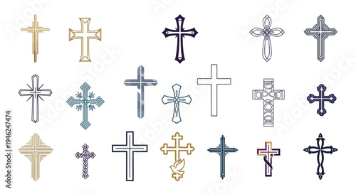 Collection of decorative christian cross symbols in various styles and materials