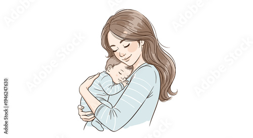 Gentle mother cradling sleeping baby tender moment of maternal love and peaceful